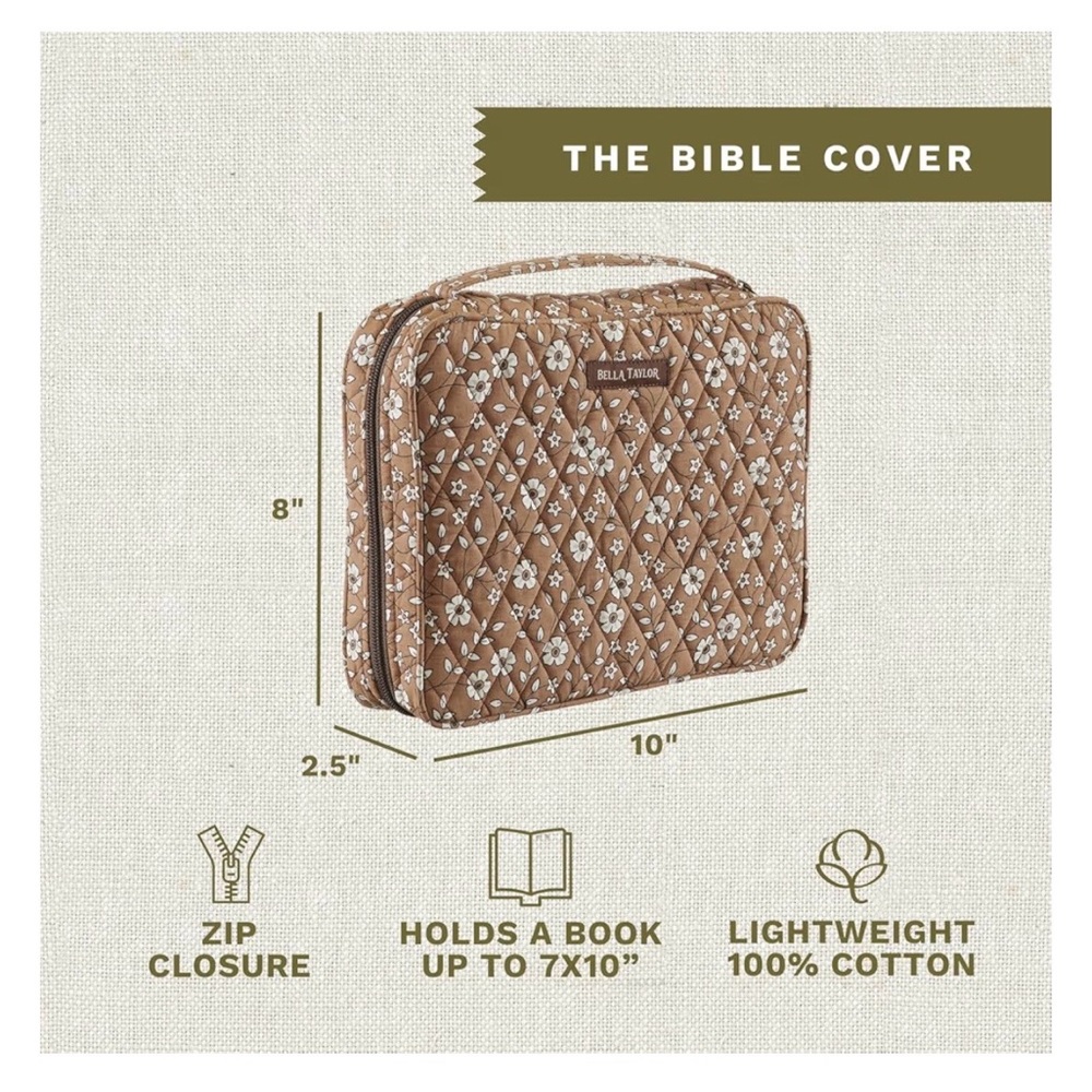 Bella Taylor Quilted Bible Cover Vintage Brown Floral Book Holder - Picture 2 of 9